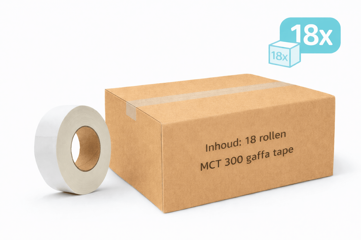 18x MegaTape MCT 300 · Gaffa tape · 50 mm · wit · rol 50m - Megatape MCT300 - 3BUTE