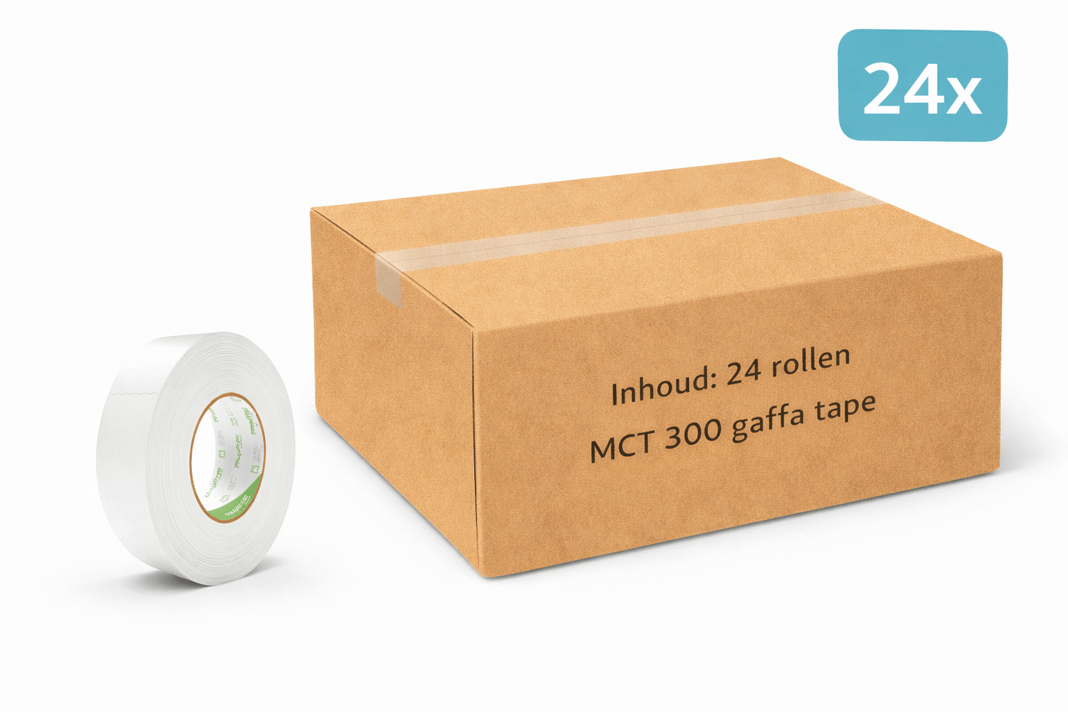 24x MegaTape MCT 300 · Gaffa tape · 38 mm · wit · rol 50m - Megatape MCT300 - 3BUTE