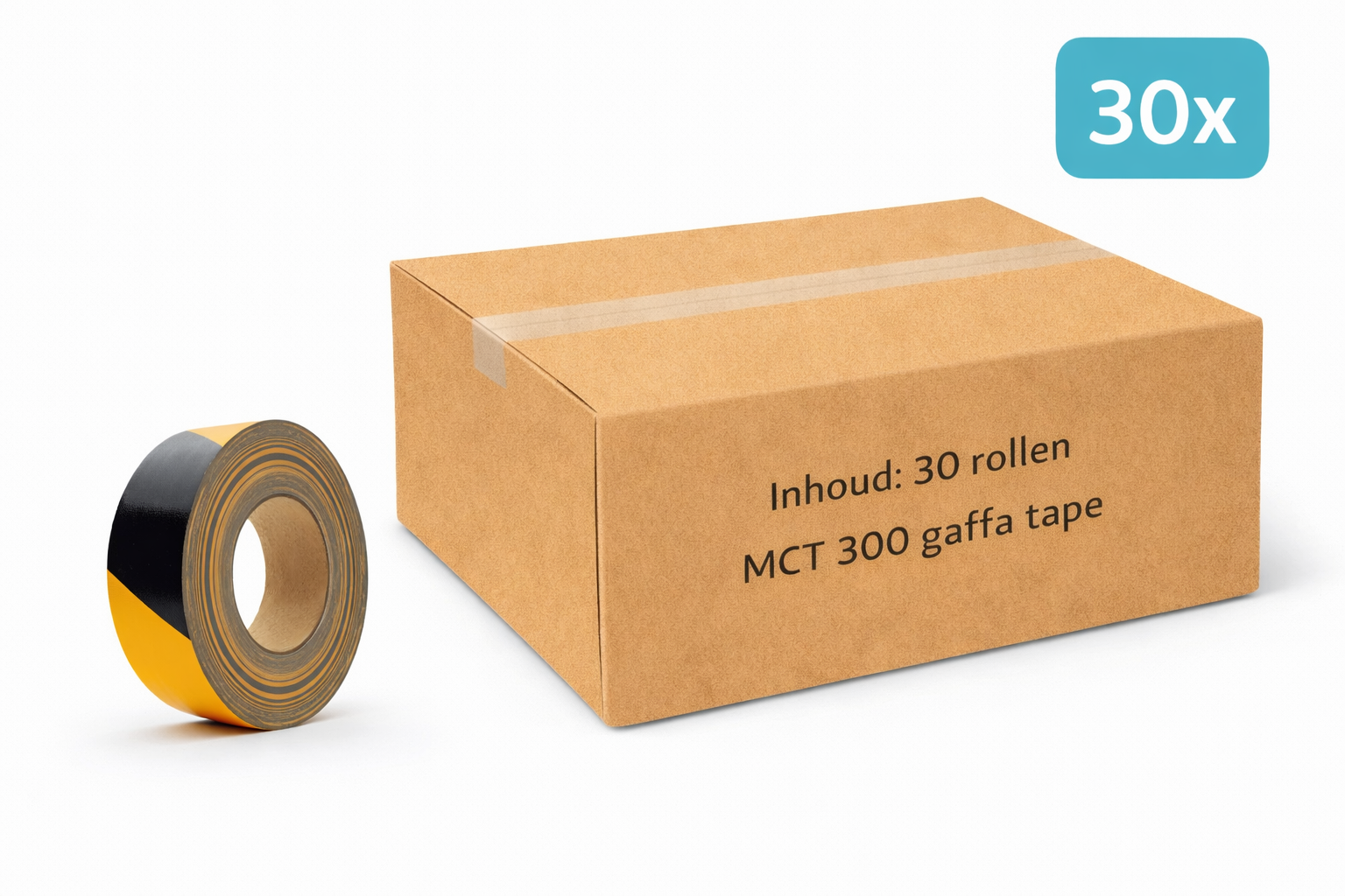 doos met 30x MegaTape MCT 300 Gaffa tape 50 mm hazard rol 25m voor events, theater en beurzen