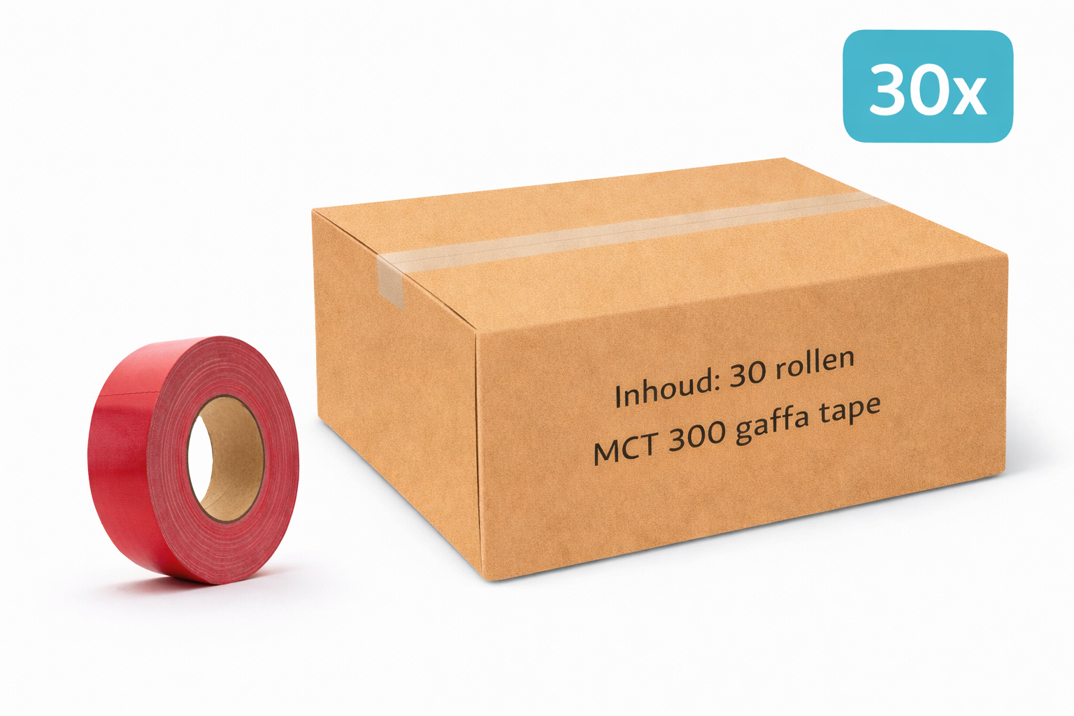 doos met 30x MegaTape MCT 300 Gaffa tape 50 mm rood rol 25m voor events, theater en beurzen