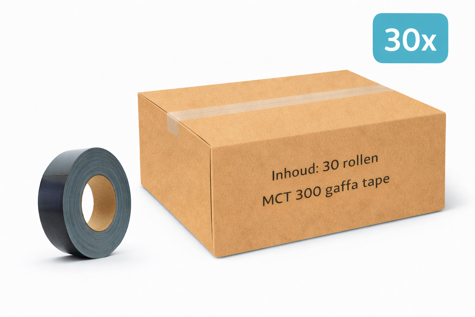 doos met 30x MegaTape MCT 300 Gaffa tape 50 mm zwart rol 25m voor events, theater en beurzen