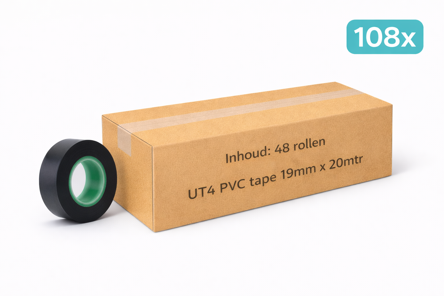 48x MegaTape UT4 · PVC tape · 19 mm · zwart · 20 m rol