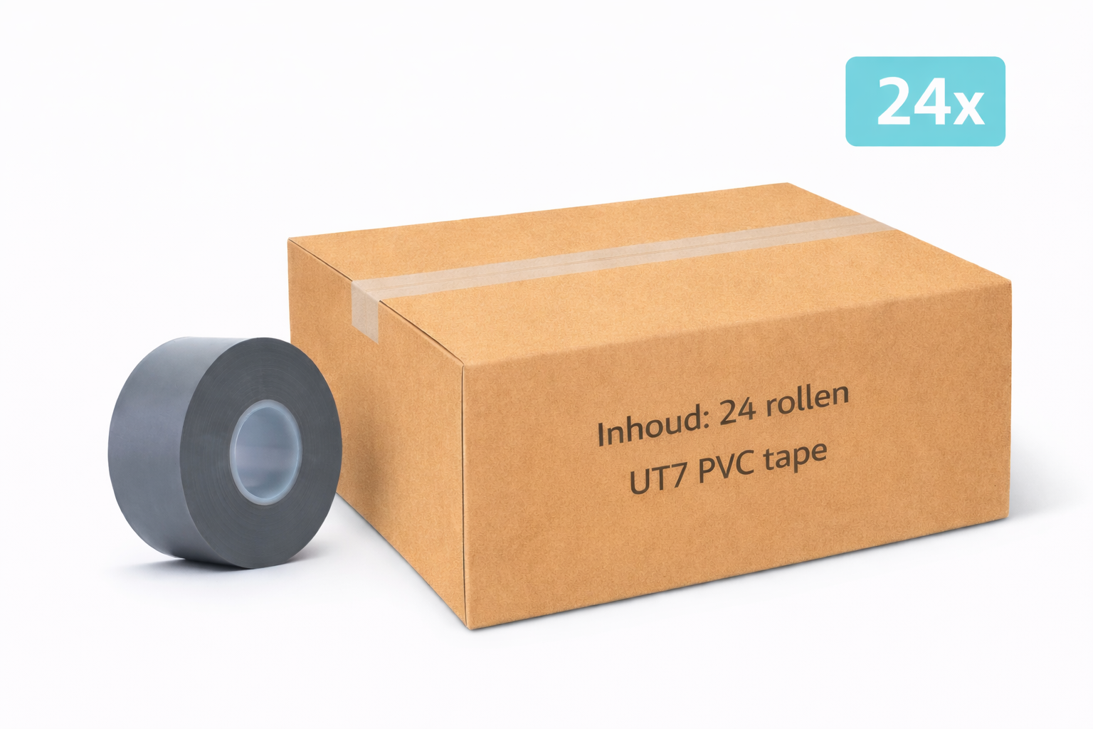 doos met 24x MegaTape UT7 PVC tape 38 mm grijs 33 m rol voor events, theater en beurzen