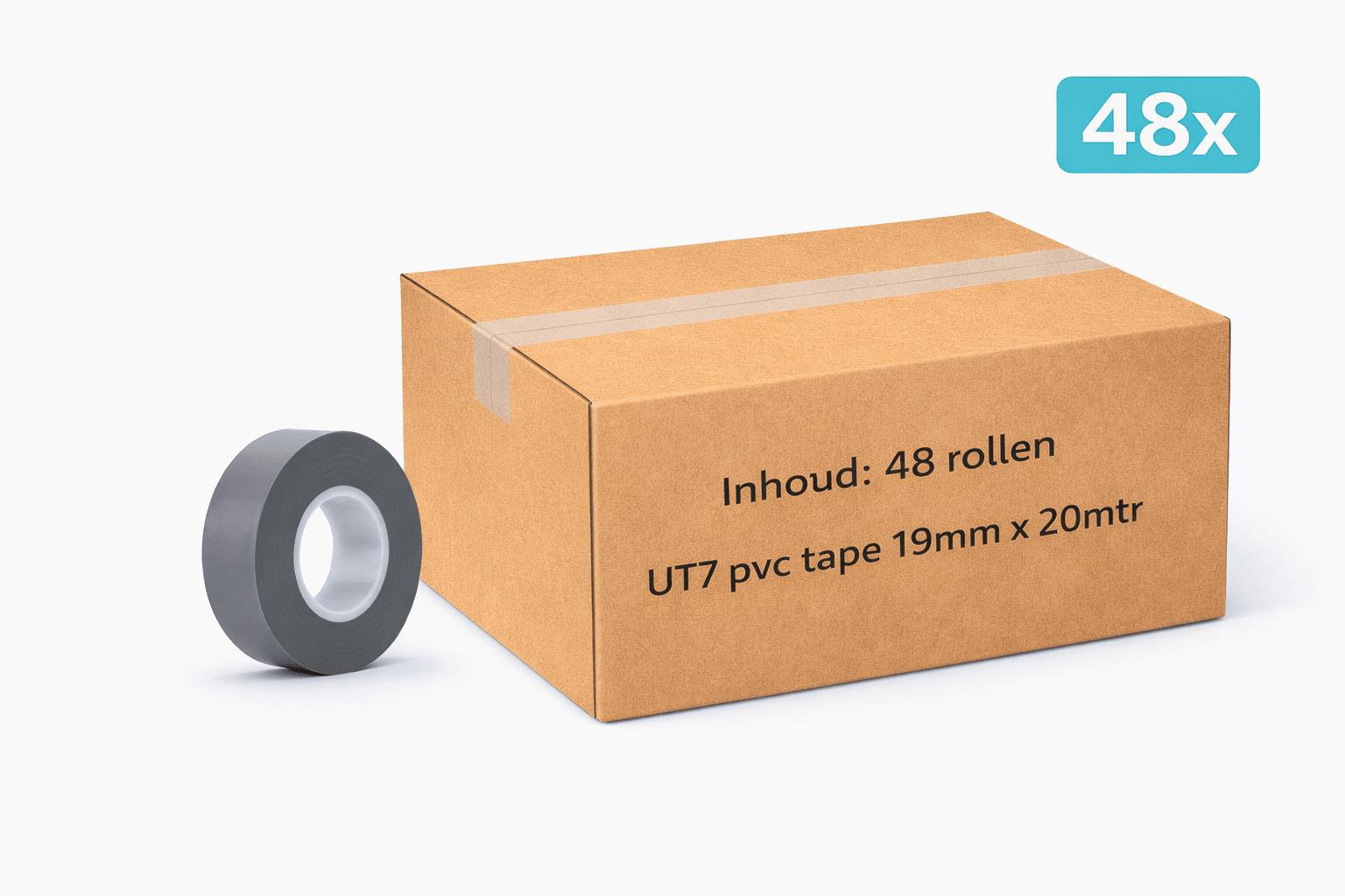 48x MegaTape UT7 PVC tape · 19 mm · grijs · 20 m rol - Megatape UT7 - 3BUTE