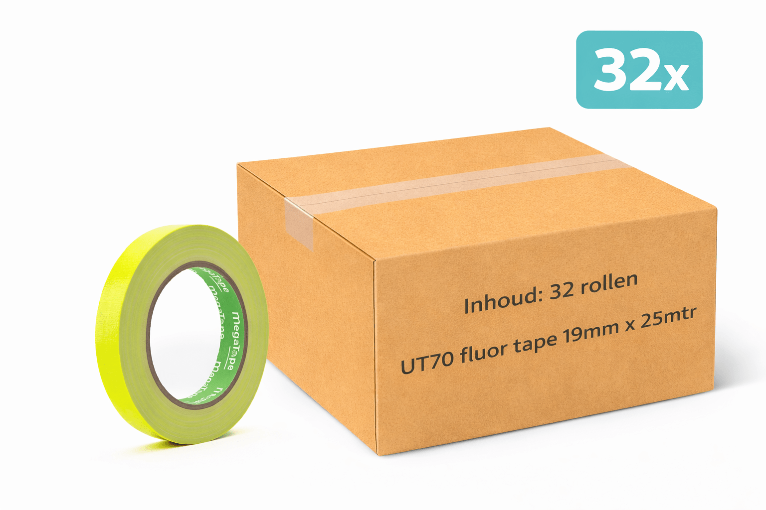 32x MegaTape UT70 · fluor gaffa tape · 25 m op rol · 19 mm · geel - Megatape UT70 - 3BUTE