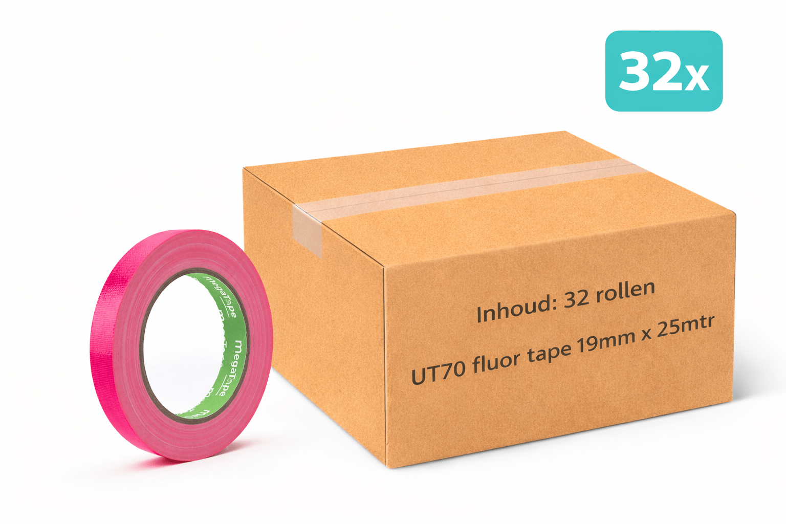 32x MegaTape UT70 · fluor gaffa tape · 25 m op rol · 19 mm · rose - Megatape UT70 - 3BUTE