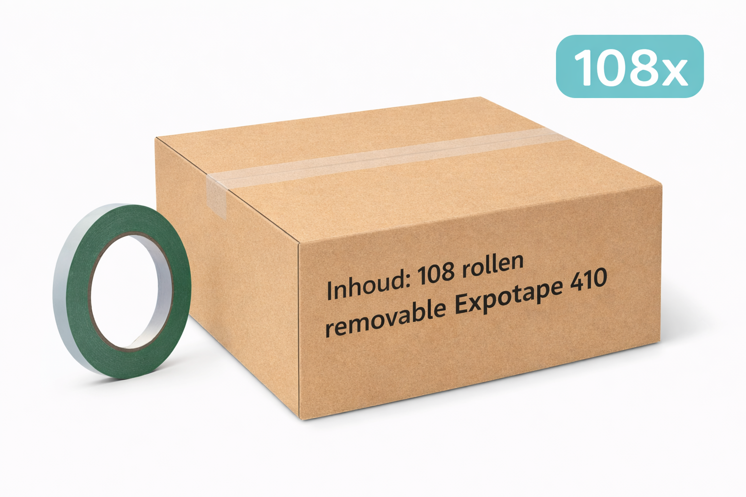 108x MegaTape 410 · dubbelzijdige verwijderbare expotape · 25 m op rol · 12 mm · groen