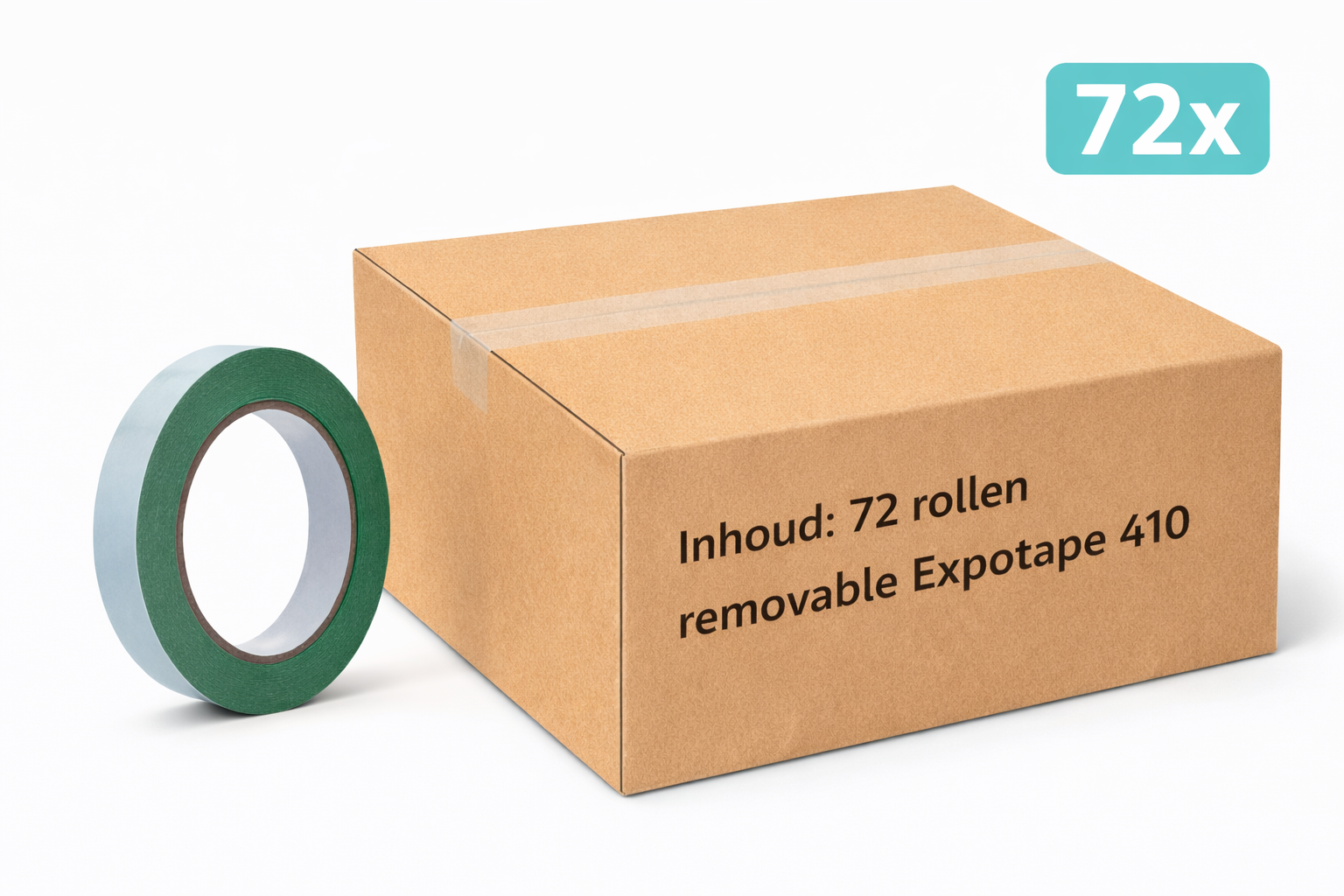 72x MegaTape 410 · dubbelzijdige verwijderbare expotape · 25 m op rol · 19 mm · groen