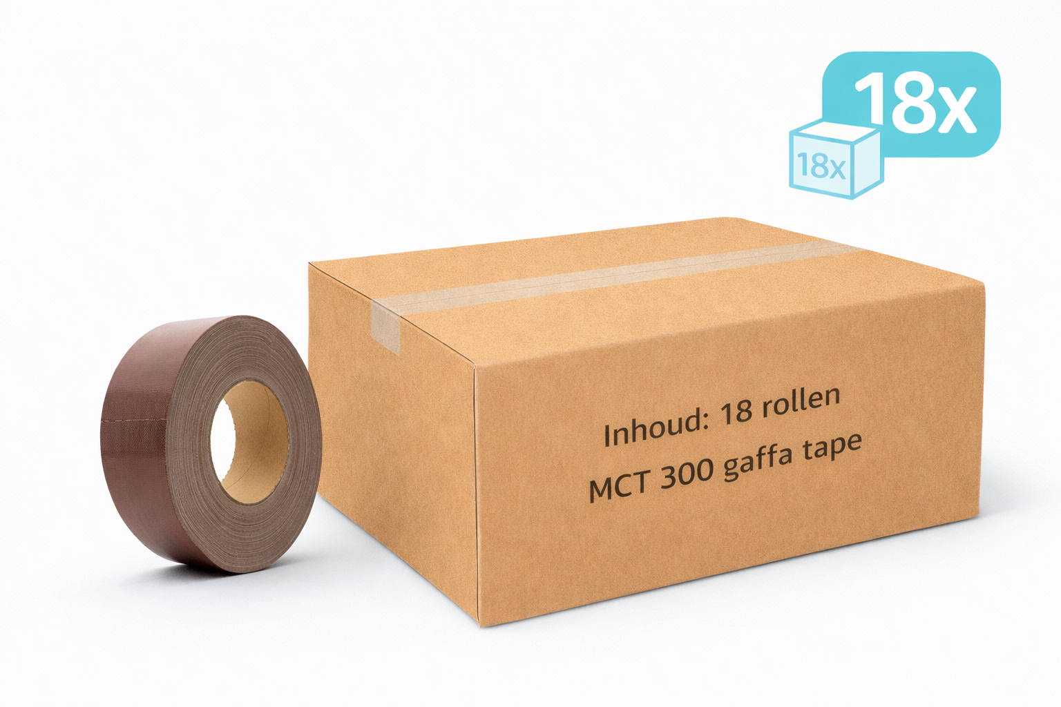 doos met 18x MegaTape MCT 300 Gaffa tape 50 mm bruin rol 50m voor events, theater en beurzen
