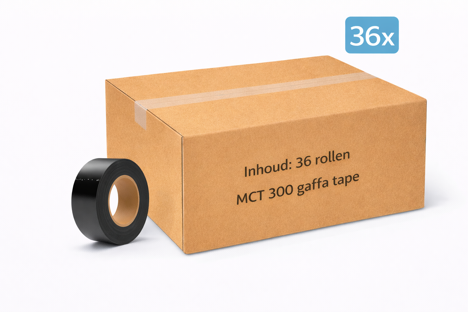 36x MegaTape MCT 300 · Gaffa tape · 25 mm · zwart · rol 50m