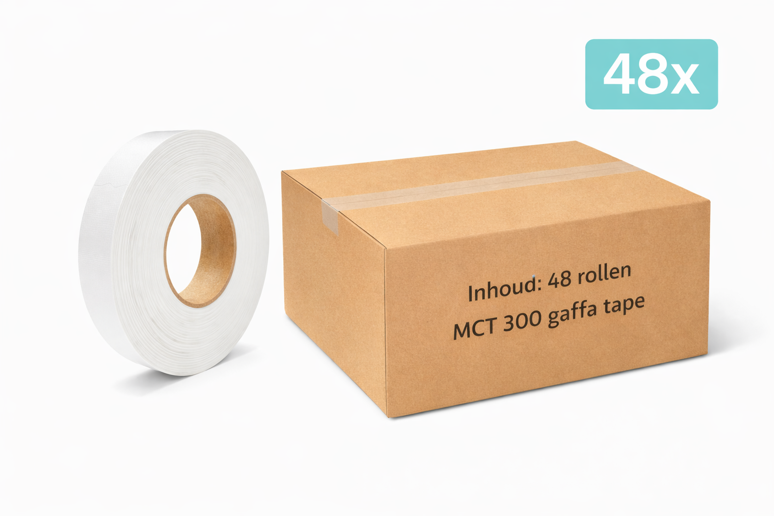 48x MegaTape MCT 300 · Gaffa tape · 19 mm · wit · rol 50m