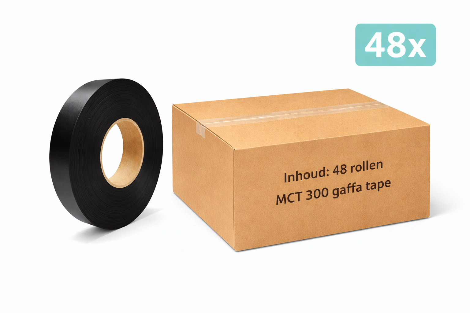 48x MegaTape MCT 300 · Gaffa tape · 19 mm · zwart · rol 50m