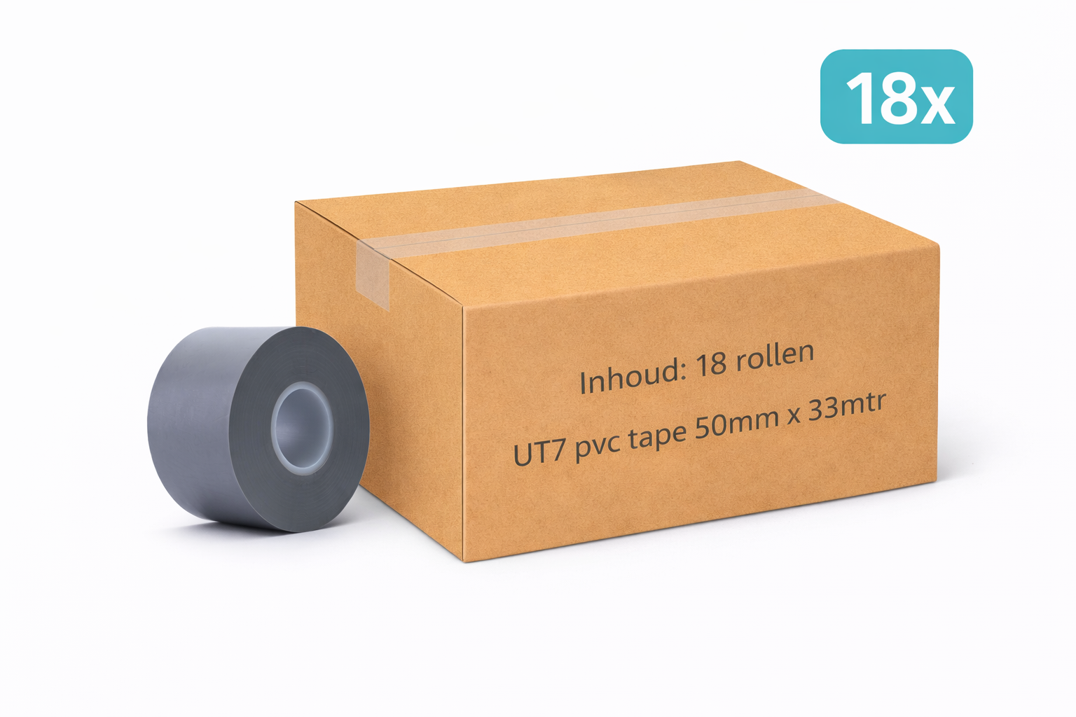 doos met 18x MegaTape UT7 PVC tape 50 mm grijs 33 m rol voor events, theater en beurzen