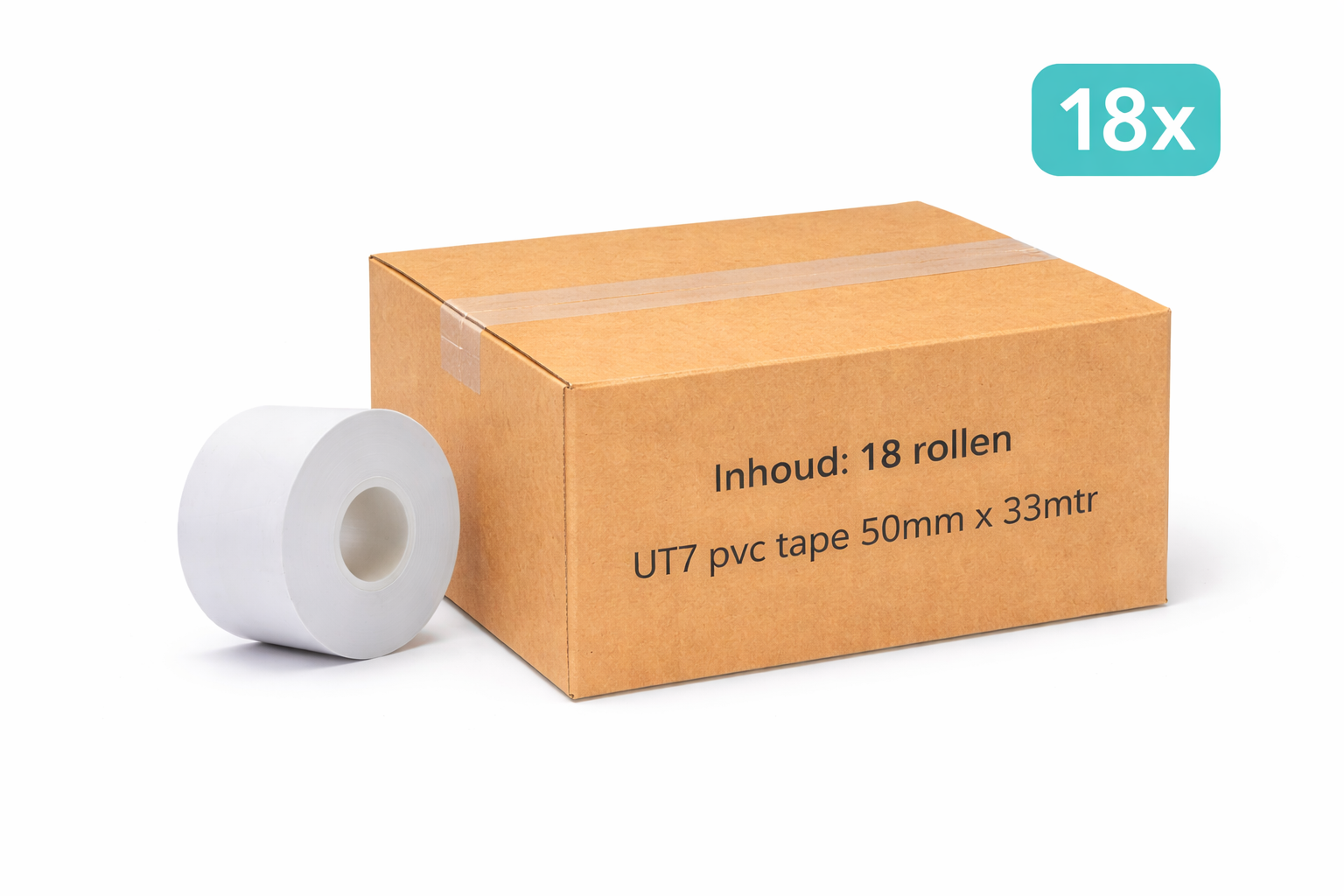 doos met 18x MegaTape UT7 PVC tape 50 mm wit 33 m rol voor events, theater en beurzen