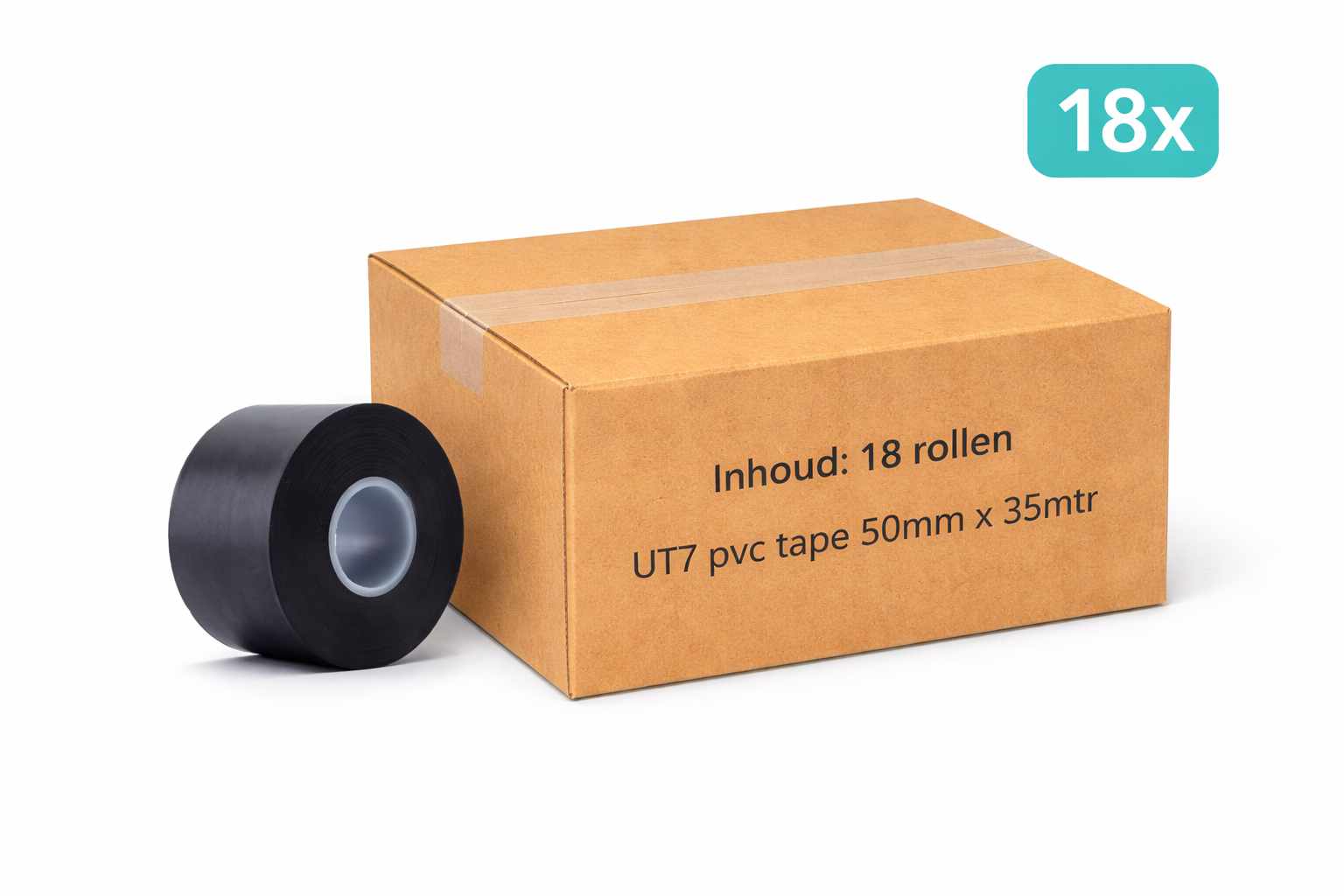 doos met 18x MegaTape UT7 PVC tape 50 mm zwart 33 m rol voor events, theater en beurzen